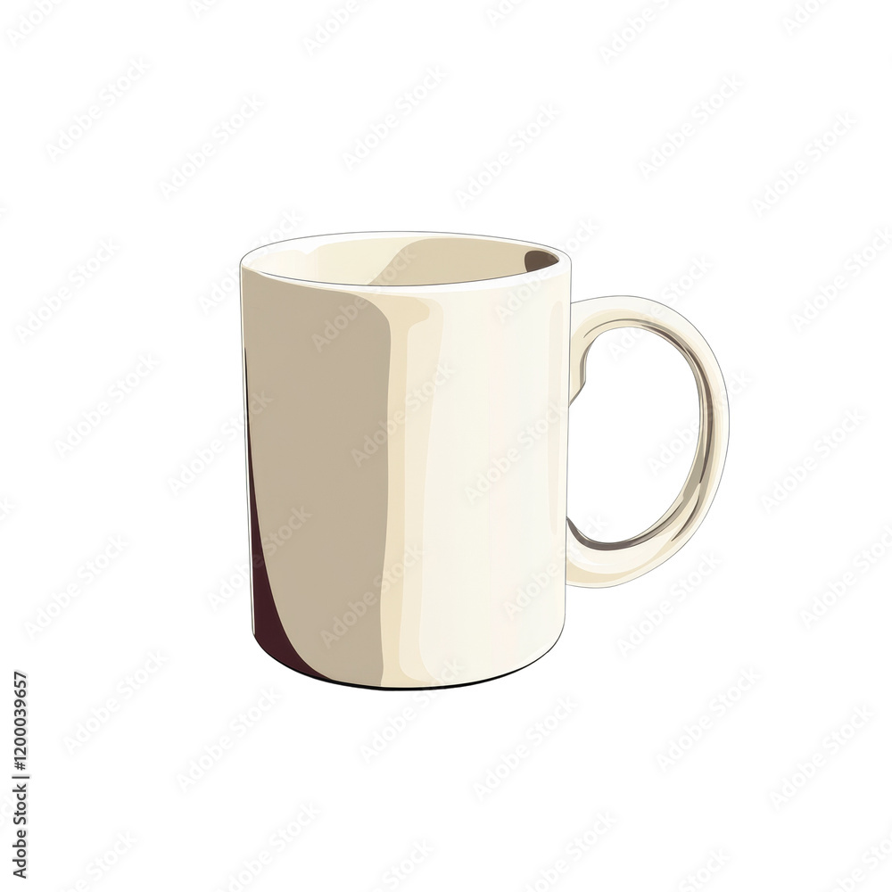 Poster the image shows a simple illustration of a plain white mug with a handle against a light beige backg