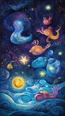 Fototapeta premium Cosmic Creatures Swim Through Starry Galaxy