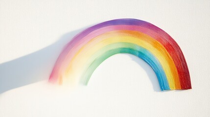 Colorful rainbow painting on white background, showcasing vibrant hues and soft shadow effects