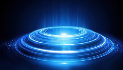 Obraz premium Glowing blue energy ring creating a magic portal effect with neon light on a dark background
