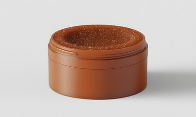 Brown plastic jar with exfoliating scrub.