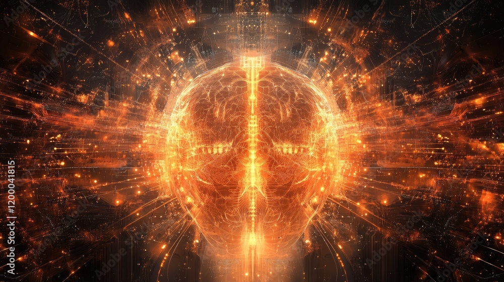 Poster glowing brain network digital neural connections