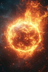 Fototapeta premium Fiery planet engulfed in cosmic flames.