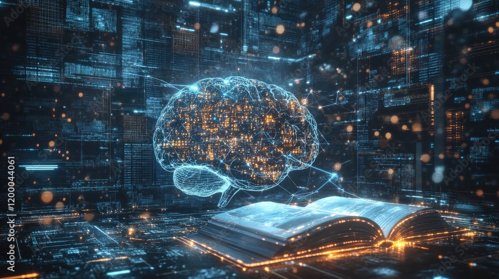 Poster Digital Brain Illuminated Knowledge Open Book