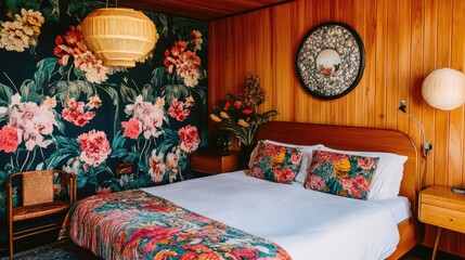 Vibrant Floral Bedroom Decor Mid Century Modern Style