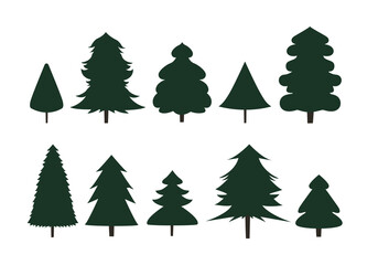 Simple minimal style evergreen trees vector illustration set. Cute hand drawn winter holiday Christmas trees graphic elements for cards , decor, or social media.