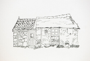 Beautiful ink sketch of Cornwall in Last End house .