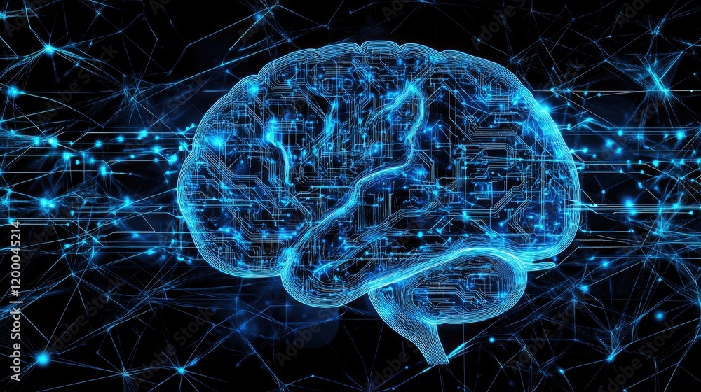 Aufkleber Digital Brain Circuitry Neural Network Connections