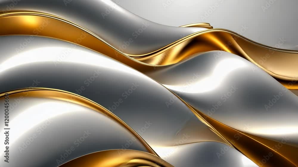 Poster decorative wavy patterns showcase elegant silver and gold tones with smooth curvature and soft light