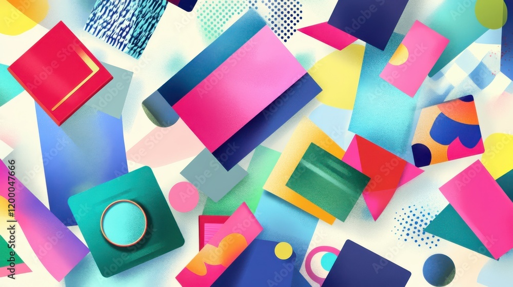 Poster colorful abstract composition of geometric shapes and patterns creating a vibrant background