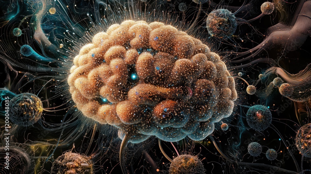 Poster Illuminated Brain Neural Network Connections