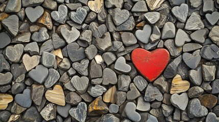 Red heart on gray pebble stone background. 