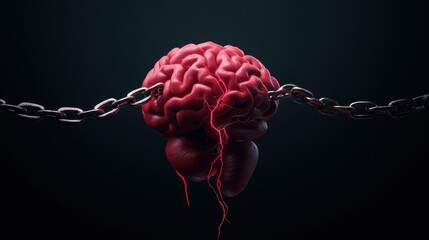 Constrained Mind, A Red Brain Bound by a Heavy Metal Chain
