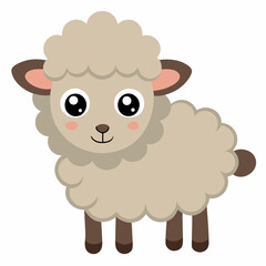 Cute cartoon sheep isolated on white background. Side view. Vector illustration.