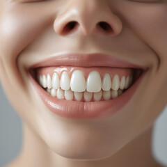 Obraz premium A close-up of a bright, cheerful smile, showcasing a set of pearly white teeth.