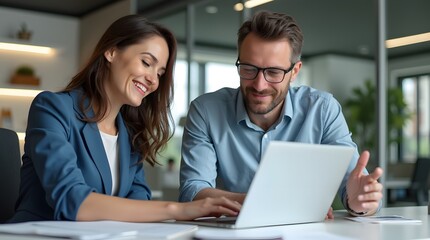 Obraz premium Two Professionals Collaborating on Financial Strategies in Office