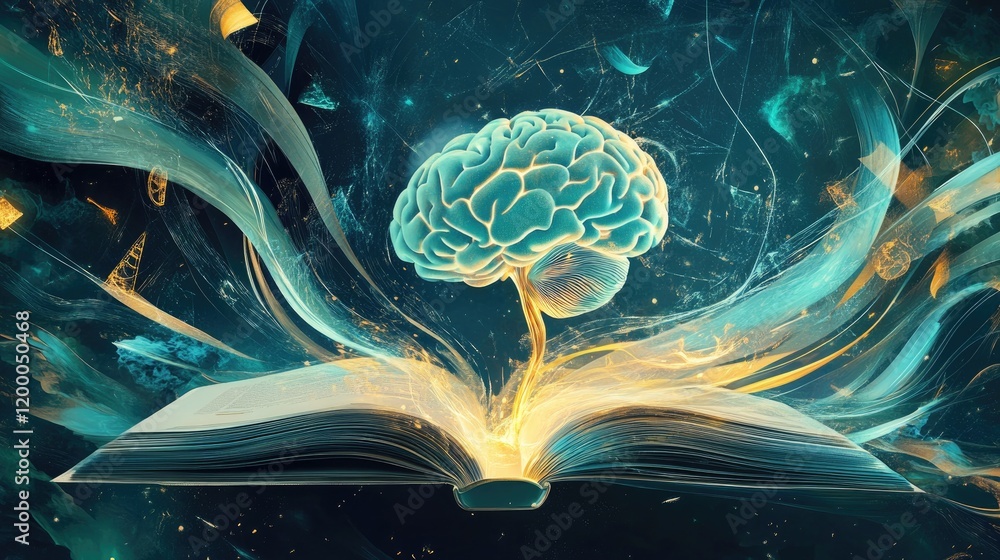 Poster A Brain Growing From An Open Book Of Knowledge