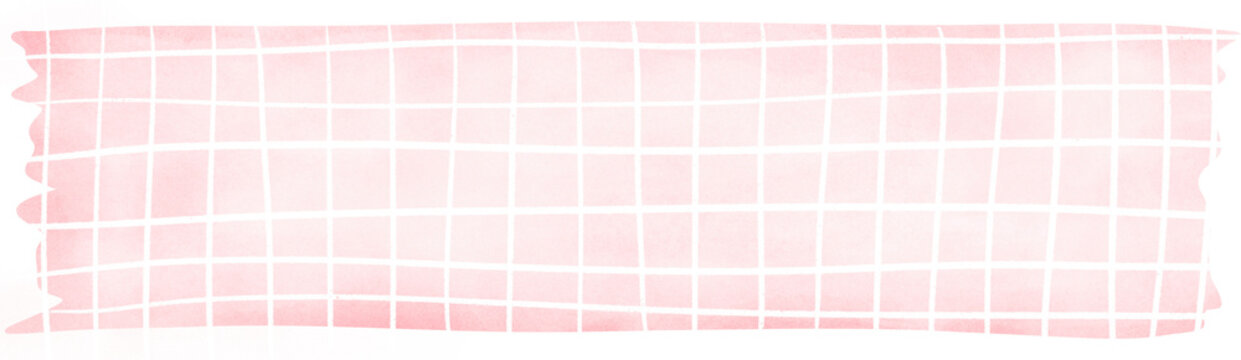 Washi tape with a light pink watercolor pattern with a delicate checkered pattern. White lines create a grid-like effect on a light pink background.