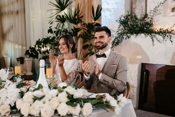 portrait of the newlyweds at the presidium