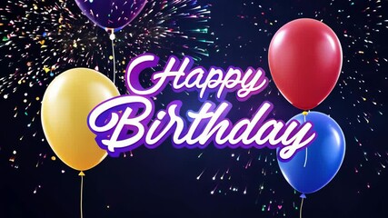 Neon happy birthday sign appearing with stars on a festive dark background.