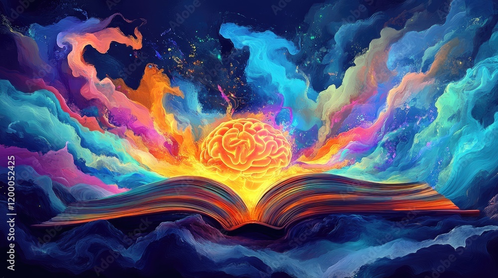 Poster A Colorful Brain Emerging from an Open Book