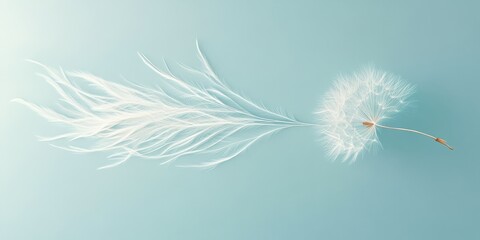 White Dandelion Seedhead Floating on a Blue Background