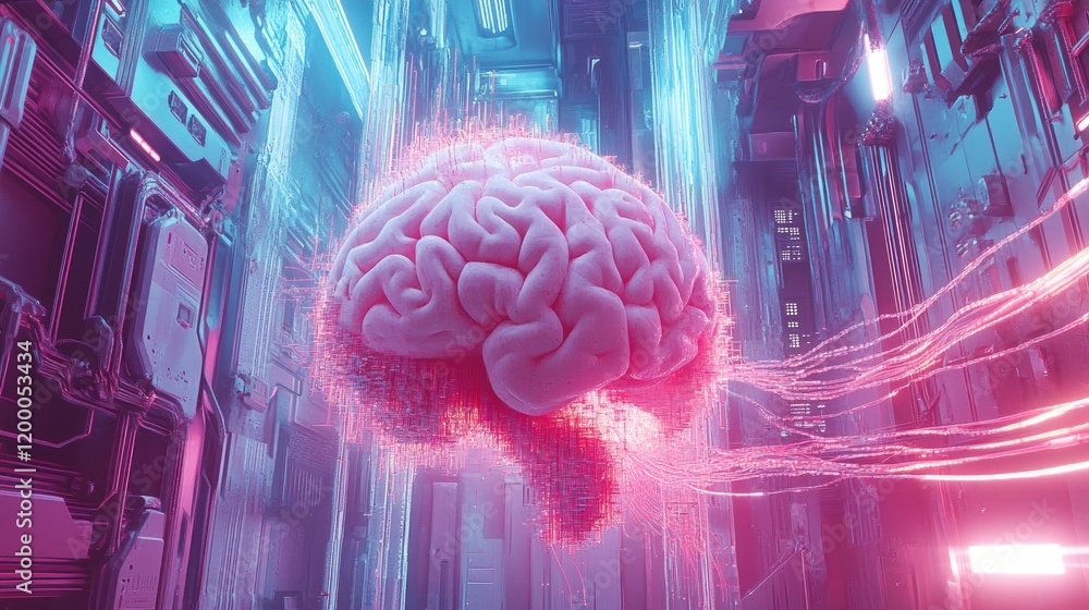 Aufkleber digital brain within futuristic technological network