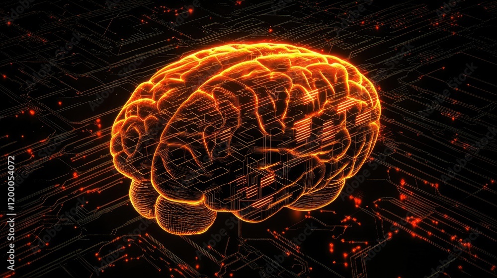 Poster Digital Brain Circuitry Illuminated Neural Pathways