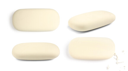 Eraser isolated on white, collage. Different sides