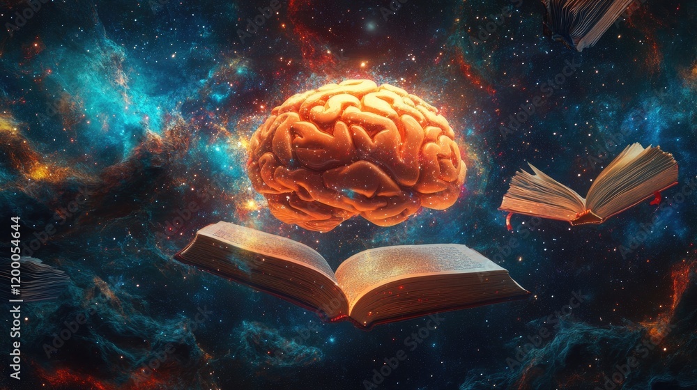 Poster Cosmic Brain Illuminated by Open Books in Space