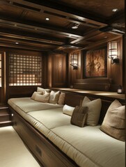 Luxurious Wooden Room With Comfortable Built In Seating