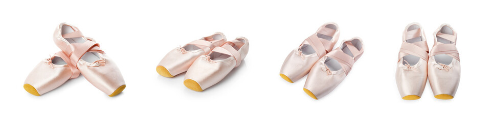 Beige ballet shoes isolated on white, set