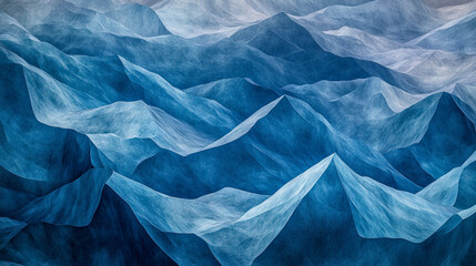 Naklejka premium Contemporary artwork depicting abstract blue mountain waves in a serene setting