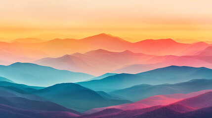 Obraz premium Vibrant sunrise over rolling mountains with layered colors and soft fog