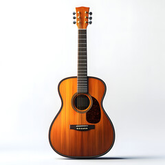 Obraz premium Detailed Acoustic Guitar on Pure White Background with Minimalist Design
