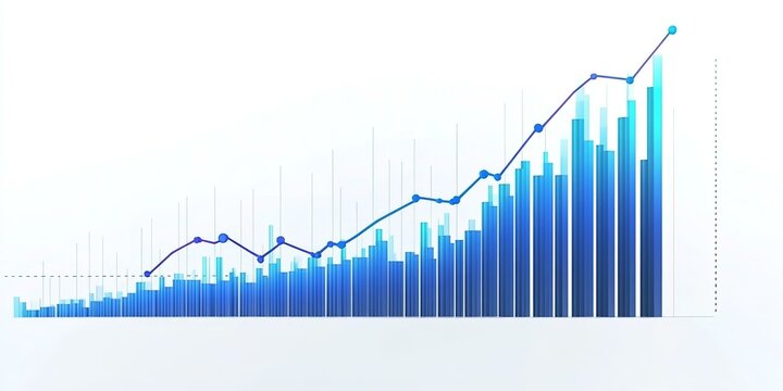 Abstract financial chart with upward trend line graph on a white background concept of growth and success.