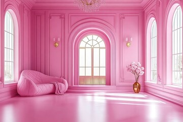 stock photo features a minimalist luxurious pink room with stylish walls and floors creating an empty yet elegant backdrop for a variety of creative uses