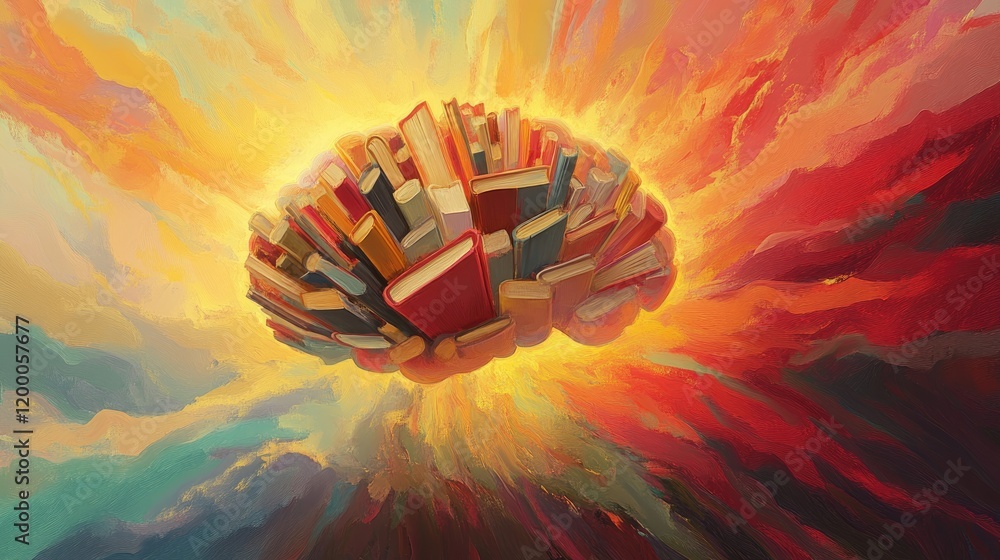 Aufkleber A Brain Shaped Cloud of Books Exploding with Color