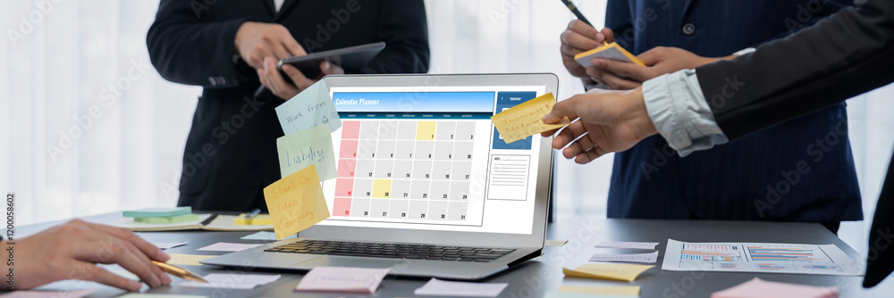 Aufkleber calendar on computer software application for brisk schedule planning for personal organizer and onl