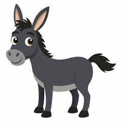 Cute cartoon donkey isolated on white background. Side view. Vector illustration.