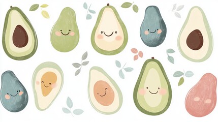 Playful Avocado Bliss: A Cheerful Cartoon Pattern