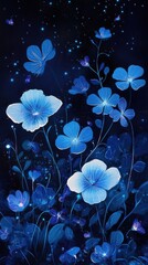 Glowing Blue Flowers Night Garden Fantasy Art