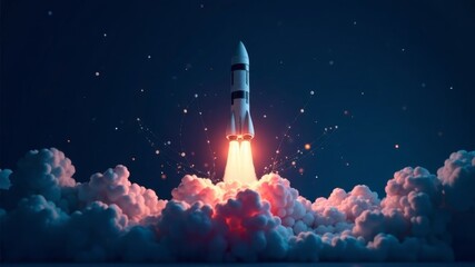 Fototapeta premium the rocket takes off above the clouds