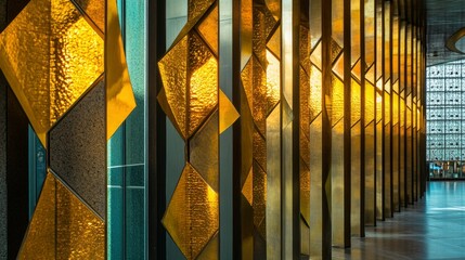 Golden Geometric Glass Panels Interior Wall Design