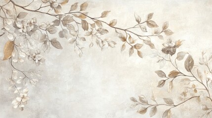 Elegant beige floral branches on textured background.