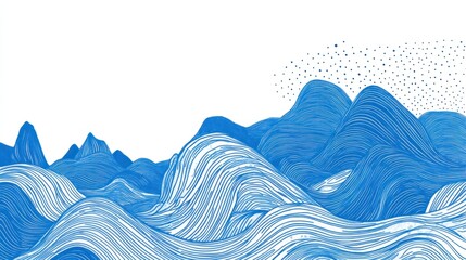 Abstract blue wave landscape illustration.