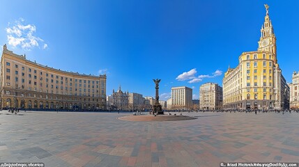 Obraz premium Spacious Maidan Nezalezhnosti Square with Historic Buildings under a Clear Blue Sky, Kyiv, Ukraine
