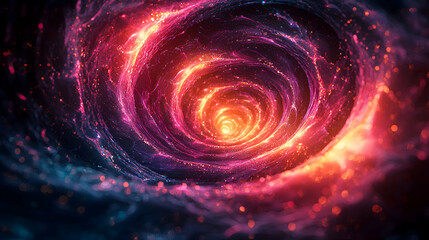 An abstract Valentine poster with concentric hearts forming a glowing vortex, symbolizing the pull and attraction of love