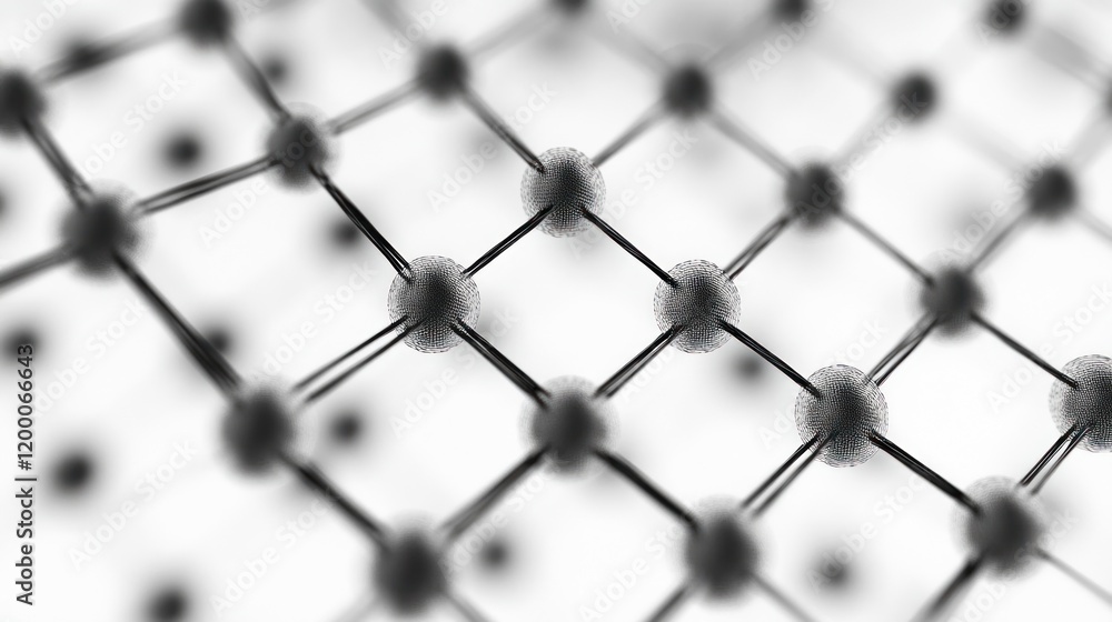Poster abstract grayscale image of interconnected spheres forming a lattice structure.