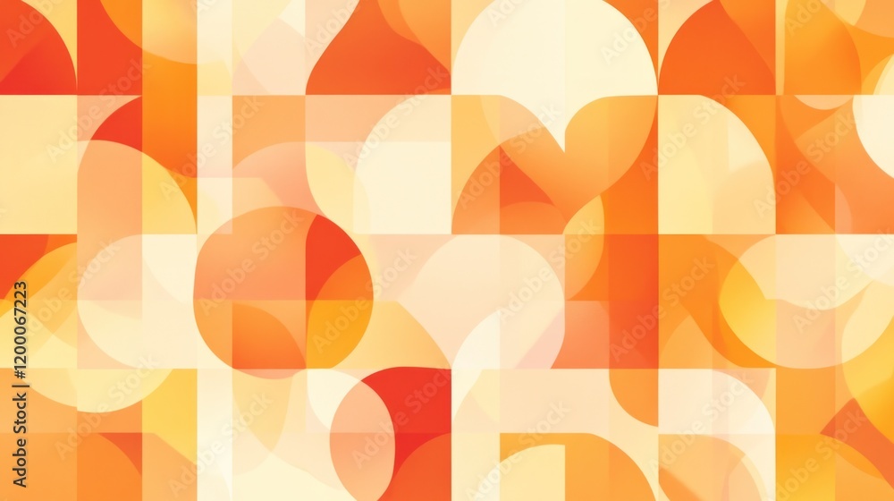 Poster abstract geometric pattern with orange and yellow circles and squares.